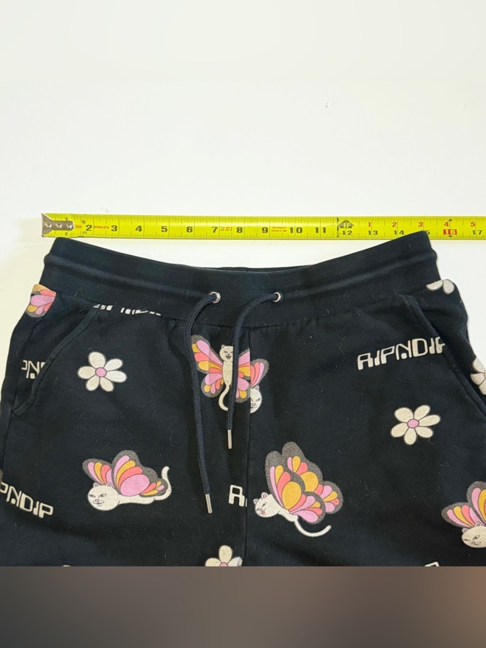 Ripndip Black Sweatpants with Pink & Yellow Butterfly Cat and White Daisy Print - Picture 6 of 9